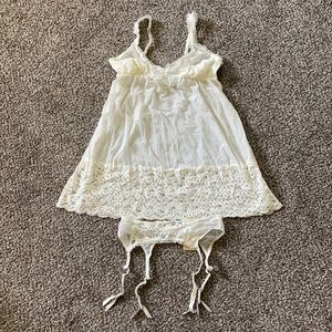 Off white lace teddy & NWT garter belt, size M
